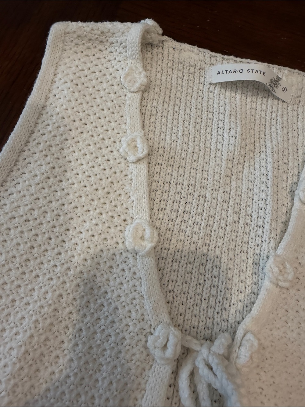 Altar'd State Cream Crochet Tie-Front Knit Tank - Picture 2 of 8